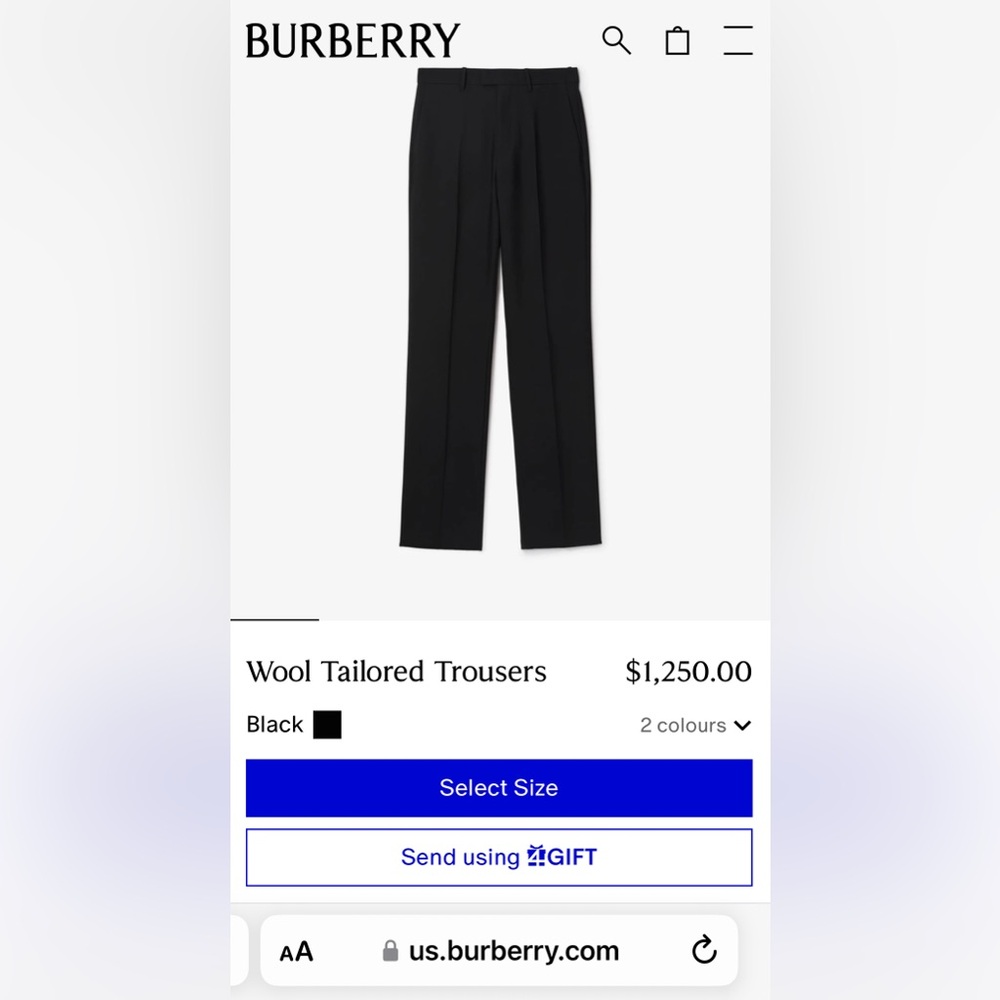 Burberry Mens Wool Pleated Dress Pants EU 52 US 36 Black Classic Trouser